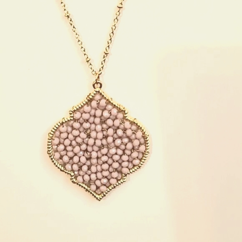 Gold Necklace with Pendant Lined in Gold Filled with Tiny Purple Beads